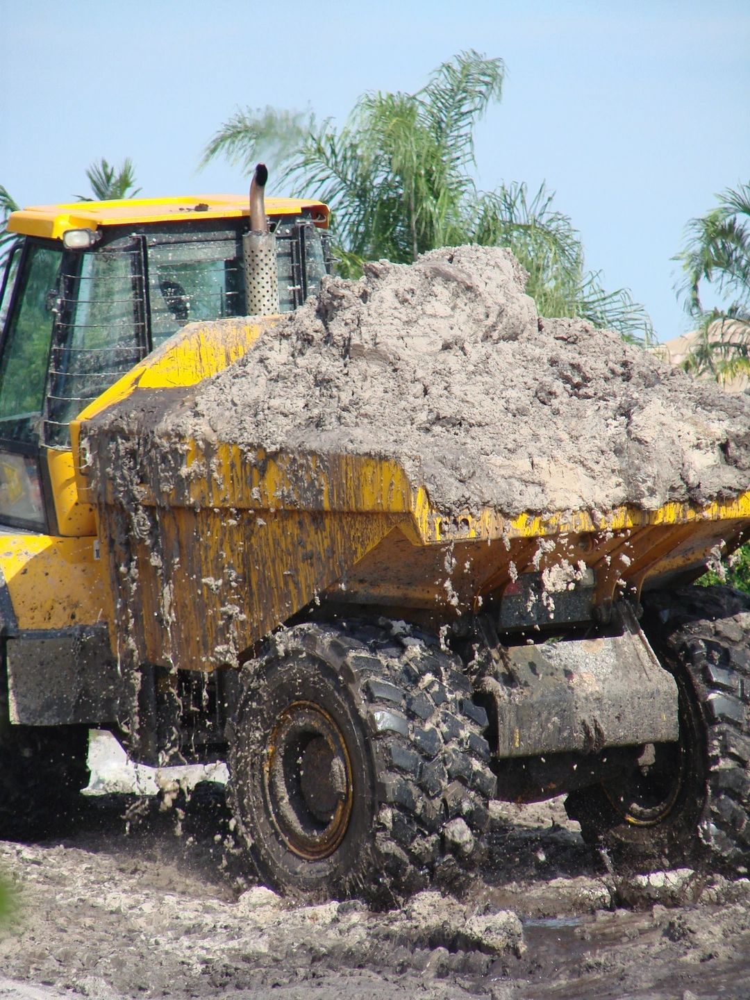 Dump truck loaded with aggregate material
